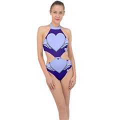 Background Texture Heart Wings Halter Side Cut Swimsuit