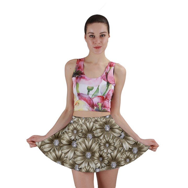 Background Flowers Mini Skirt