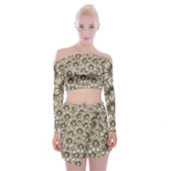 Background Flowers Off Shoulder Top With Mini Skirt Set by Sapixe