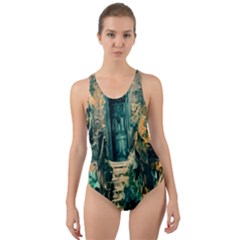 Porch Door Stairs House Cut-out Back One Piece Swimsuit by Sapixe