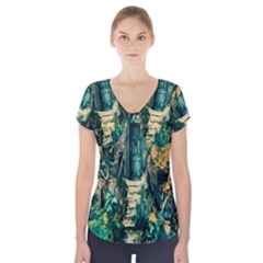 Porch Door Stairs House Short Sleeve Front Detail Top by Sapixe