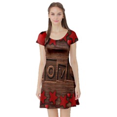 Background Romantic Love Wood Short Sleeve Skater Dress by Sapixe