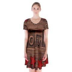 Background Romantic Love Wood Short Sleeve V-neck Flare Dress by Sapixe