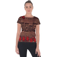 Background Romantic Love Wood Short Sleeve Sports Top  by Sapixe