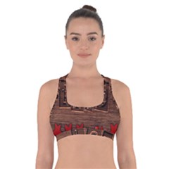 Background Romantic Love Wood Cross Back Sports Bra by Sapixe