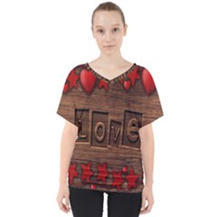 Background Romantic Love Wood V-neck Dolman Drape Top by Sapixe