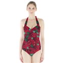 Floral Flower Pattern Art Roses Halter Swimsuit View1