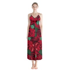 Floral Flower Pattern Art Roses Button Up Chiffon Maxi Dress