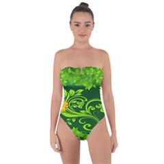 Background Texture Green Leaves Tie Back One Piece Swimsuit by Sapixe