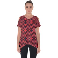 Abstract Background Red Black Cut Out Side Drop Tee by Sapixe