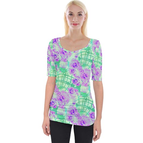 Spring Lavender Flora Wide Neckline Tee by 1dsign