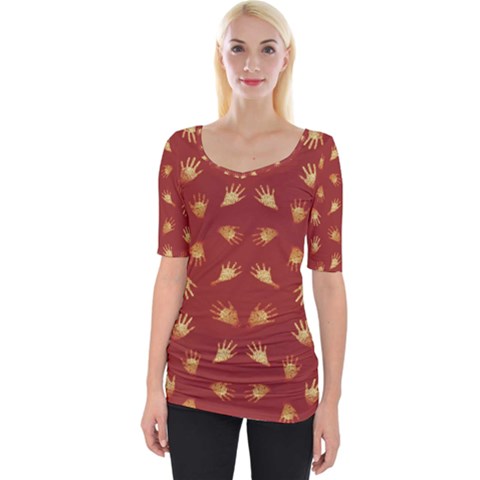 Primitive Art Hands Motif Pattern Wide Neckline Tee by dflcprints