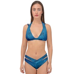 Background Brush Particles Wave Double Strap Halter Bikini Set by Sapixe