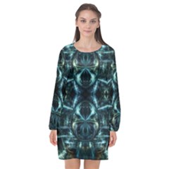 Abstract Fractal Magical Long Sleeve Chiffon Shift Dress  by Sapixe