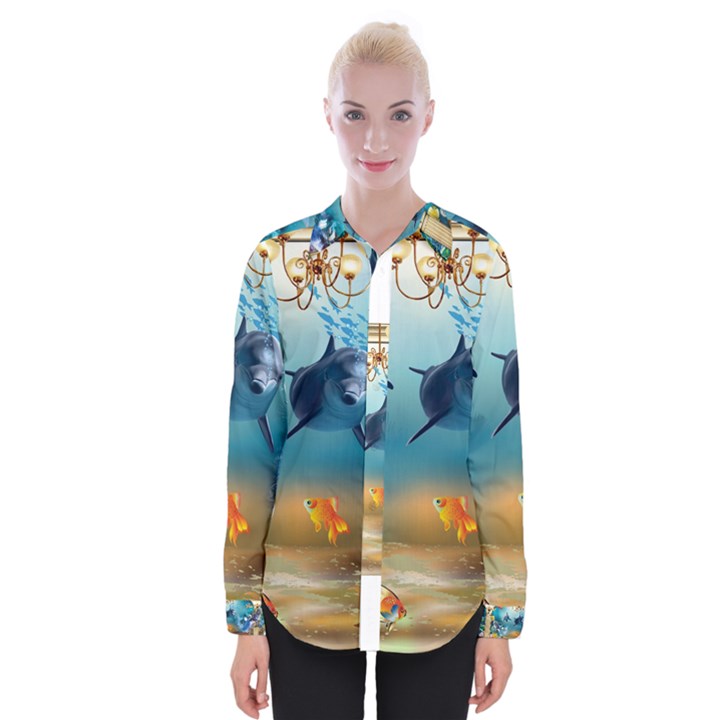 Dolphin Art Creation Natural Water Womens Long Sleeve Shirt