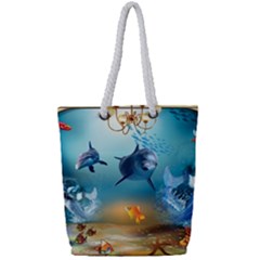 Dolphin Art Creation Natural Water Full Print Rope Handle Tote (small) by Sapixe