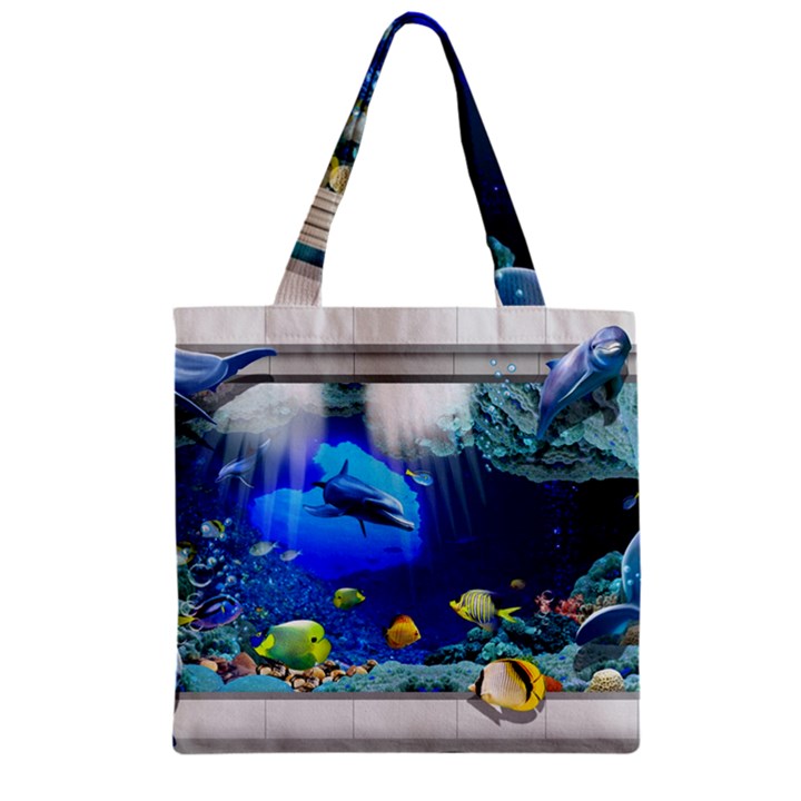 Dolphin Art Creation Natural Water Zipper Grocery Tote Bag