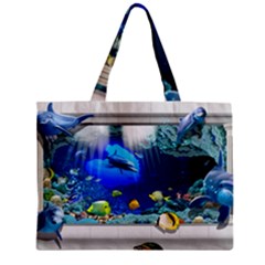 Dolphin Art Creation Natural Water Zipper Mini Tote Bag by Sapixe