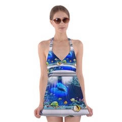 Dolphin Art Creation Natural Water Halter Dress Swimsuit  by Sapixe