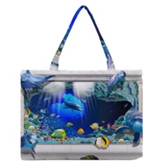 Dolphin Art Creation Natural Water Zipper Medium Tote Bag by Sapixe