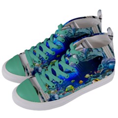 Dolphin Art Creation Natural Water Women s Mid-top Canvas Sneakers by Sapixe