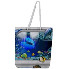 Dolphin Art Creation Natural Water Full Print Rope Handle Tote (large) by Sapixe