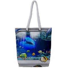 Dolphin Art Creation Natural Water Full Print Rope Handle Tote (small) by Sapixe