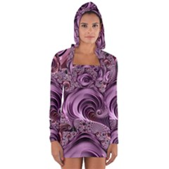 Purple Abstract Art Fractal Long Sleeve Hooded T-shirt by Sapixe