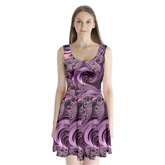 Purple Abstract Art Fractal Split Back Mini Dress  by Sapixe