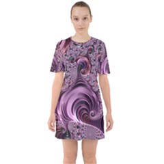 Purple Abstract Art Fractal Sixties Short Sleeve Mini Dress by Sapixe