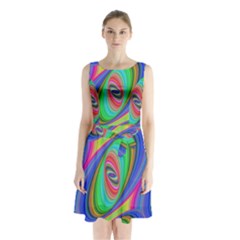 Ellipse Pattern Elliptical Fractal Sleeveless Waist Tie Chiffon Dress by Sapixe