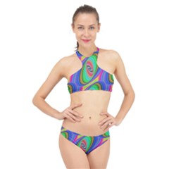 Ellipse Pattern Elliptical Fractal High Neck Bikini Set by Sapixe