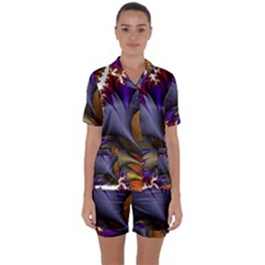 Flora Entwine Fractals Flowers Satin Short Sleeve Pyjamas Set by Sapixe