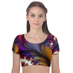 Flora Entwine Fractals Flowers Velvet Short Sleeve Crop Top  by Sapixe