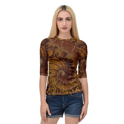 Copper Caramel Swirls Abstract Art Quarter Sleeve Raglan Tee by Sapixe