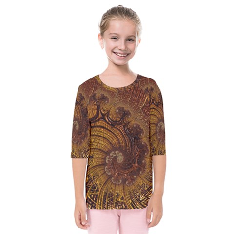 Copper Caramel Swirls Abstract Art Kids  Quarter Sleeve Raglan Tee by Sapixe