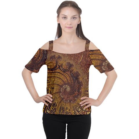 Copper Caramel Swirls Abstract Art Cutout Shoulder Tee by Sapixe