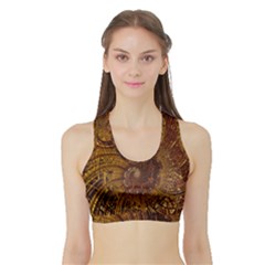 Copper Caramel Swirls Abstract Art Sports Bra with Border