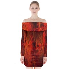 Fractal Abstract Background Physics Long Sleeve Off Shoulder Dress