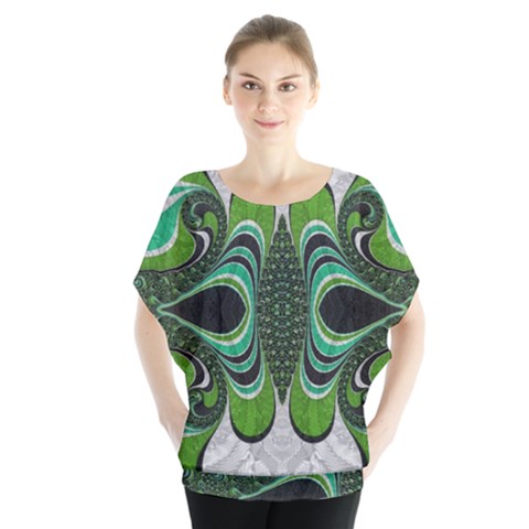 Fractal Art Green Pattern Design Blouse by Sapixe