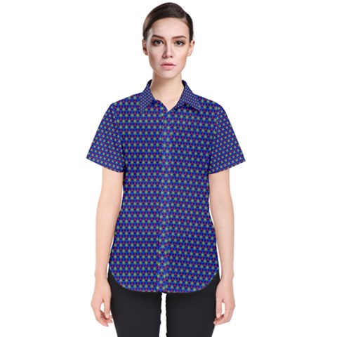 Blue Fractal Art Honeycomb Mathematics Women s Short Sleeve Shirt by Sapixe