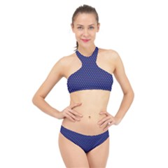 Blue Fractal Art Honeycomb Mathematics High Neck Bikini Set by Sapixe