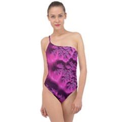 Fractal Artwork Pink Purple Elegant Classic One Shoulder Swimsuit by Sapixe