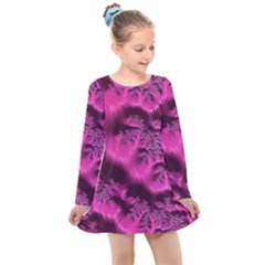 Fractal Artwork Pink Purple Elegant Kids  Long Sleeve Dress by Sapixe