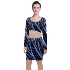 Fractal Mathematics Abstract Long Sleeve Crop Top & Bodycon Skirt Set by Sapixe