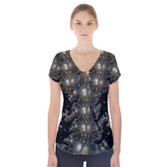 Fractal Math Geometry Backdrop Short Sleeve Front Detail Top by Sapixe