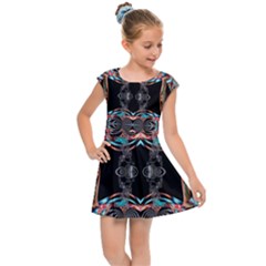 Fractal Math Design Backdrop Kids Cap Sleeve Dress by Sapixe