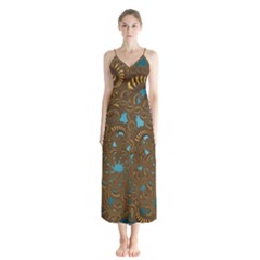 Fractal Abstract Pattern Button Up Chiffon Maxi Dress