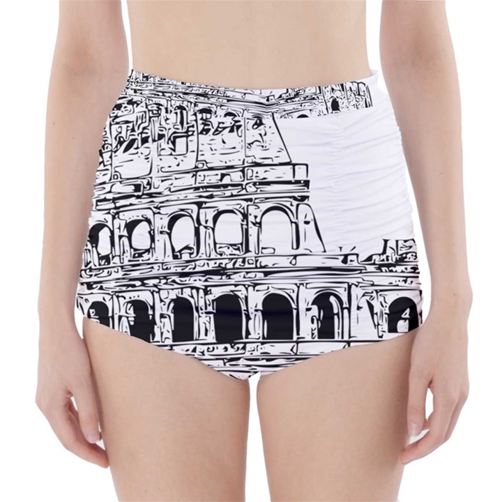 Line Art Architecture High-Waisted Bikini Bottoms