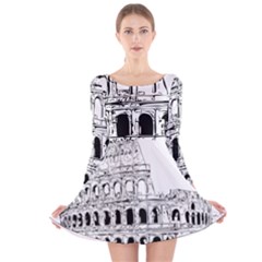 Line Art Architecture Long Sleeve Velvet Skater Dress